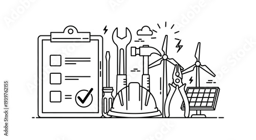 Sustainable energy concept with tools.