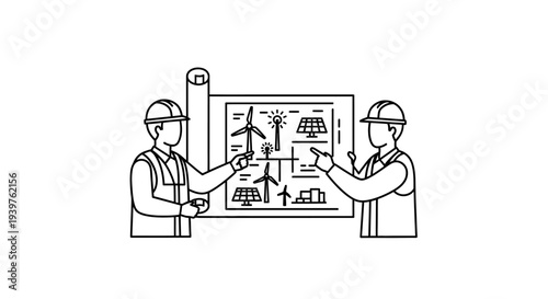 Two workers discussing industrial project.