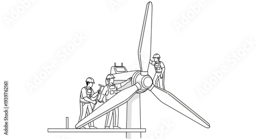 Workers Inspecting Wind Turbine Blades.