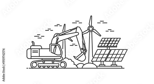 Excavator at renewable energy construction site.