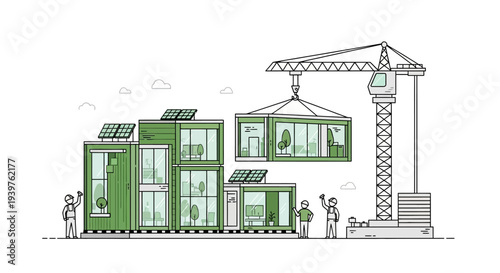 Modular green building construction process.