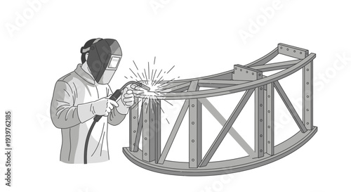 Man welding metal industrial structure.