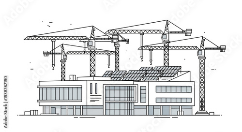 Cranes standing on construction site.