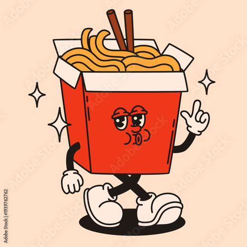 Groovy noodle character. Flat vector illustration.