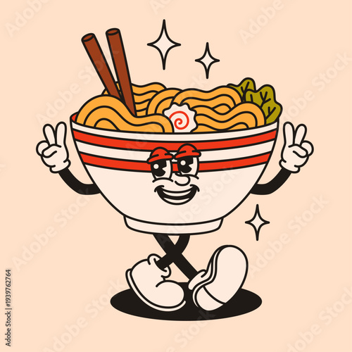 Groovy ramen character. Flat vector illustration.
