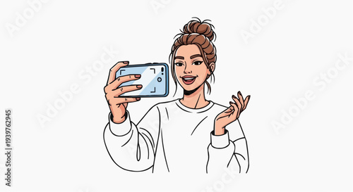 A young woman taking a selfie with a happy expression on her face