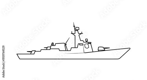 Modern Warship Naval Vessel Outline Design.
