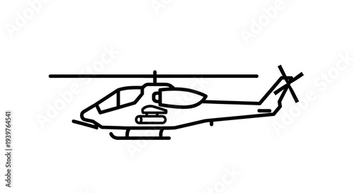 Black helicopter line drawing aerial vehicle.