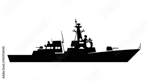 Black silhouette of a warship vessel.