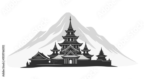 Traditional Asian Temple Architecture Design.