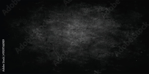 A dark aged grunge film strip background featuring a vintage black concrete wall texture with a dirty gray stone surface and a blank old paper pattern