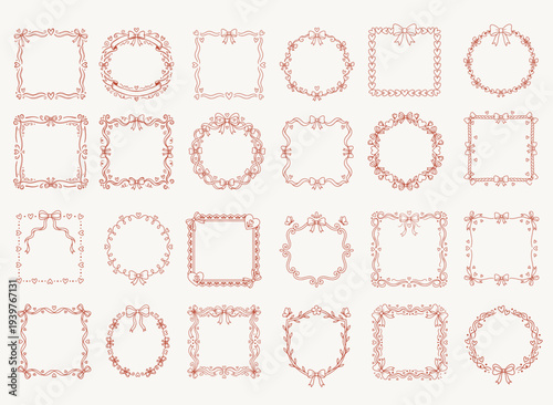 24 Vintage-Style Doodled Romantic Borders, Hand-Drawn Minimalist Line Art Wreaths, Ribbons, Bows & Hearts for Wedding Invitations, Scrapbooking, Decorative Photo Frames & Stationery