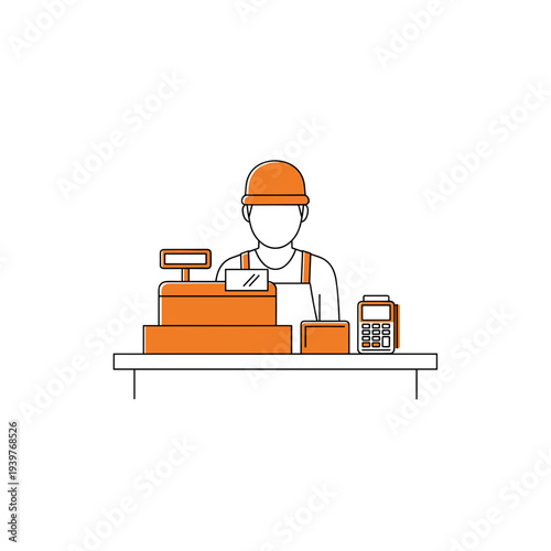 Shop cashier at checkout counter retail store payment illustration