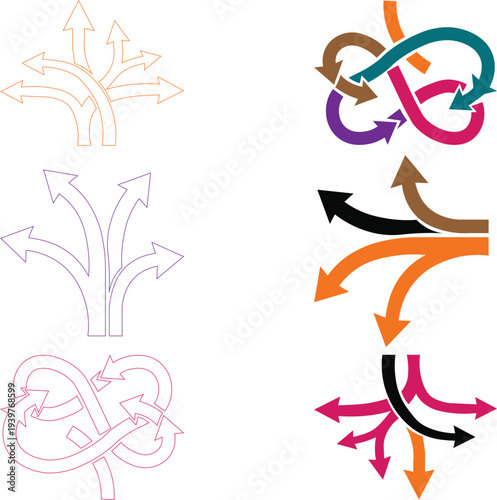 Set of Diverse Arrows Showing Different Directions and Choices