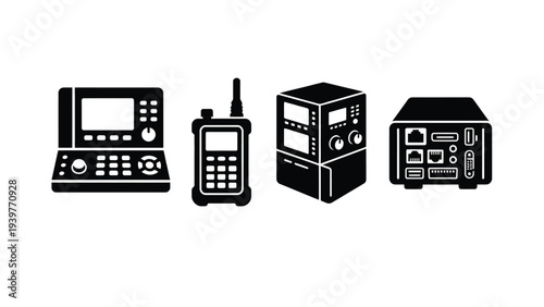 Electronics Devices Lineup Including Computer, Radio, Server and and Machine