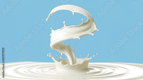 Milk Splash on White and Blue Backgrounds with Fresh Liquid Motion
