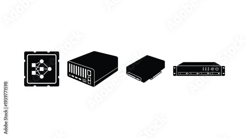 Four Different Computer Hardware Devices on White Background