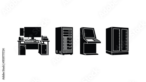 Server Room Equipment Setup with Computer Workstation