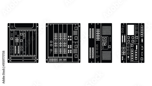 Four Black Electronic Circuit Boards on White Background