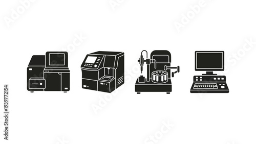 Industrial Machines Lineup with Computer and Printer