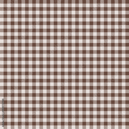 Check seamless pattern. Brown small checks background. Repeated gingham beige patern. Scottish style. Design prints. Repeating texture checkered plaid. Repeat chess woven fabric. Vector illustration