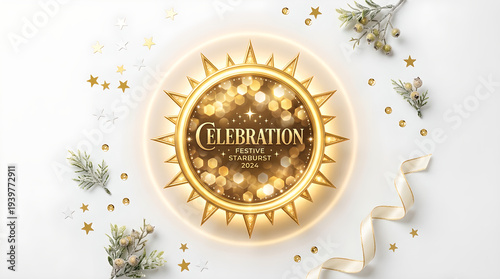 Golden Starburst Celebration Design on White