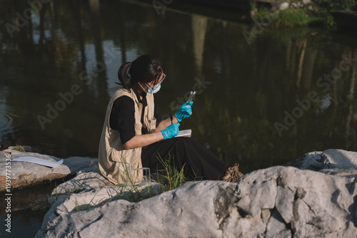 Canvastavla In science, researchers conduct careful experiment and testing on each liquid sample, taking note of water behavior to deepen analysis, research, and understanding of nature and environment