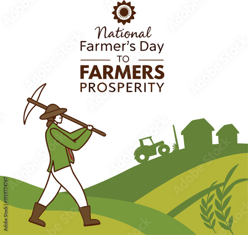 National Farmer?s Day Illustration Honoring Indian Farmers with Traditional Attire and Farming Tools?.