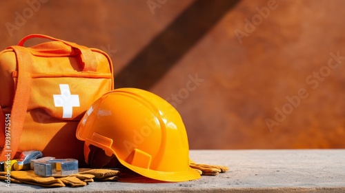 First Aid Kit and Safety Gear for Workers on Site