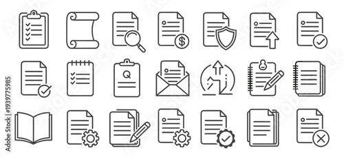 Document and paperwork set checklist scroll
