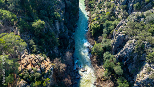 Panorama landscape of Tazı Kanyonu (aka Eagles Canyon, Tazi Canyon) and Bilgelik Vadisi (aka Wisdom Valley). Located in Köprülü Canyon National Park, Antalya, Turkey.Tazı Canyon is wonder of nature, l