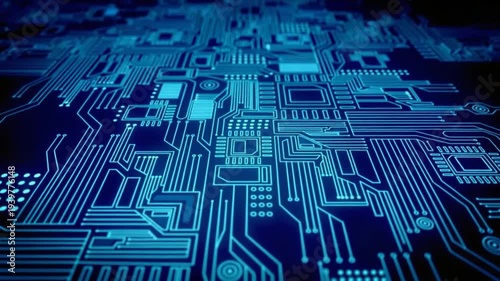 Futuristic Blue Circuit Board Data Connection Digital Technology Background