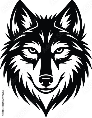 Wolf head black and white vector illustration