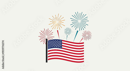 American Flag with Fireworks Celebration.