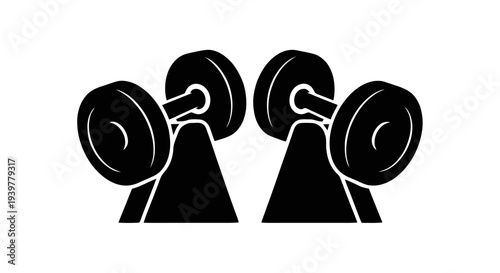 Vector illustration of black silhouette icon of two dumbbells on stands for gym and fitness on a transparent background