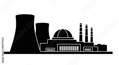 Vector illustration of nuclear power plant silhouette icon on a transparent background
