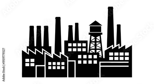 Vector illustration of industrial factory silhouette icon on a transparent background