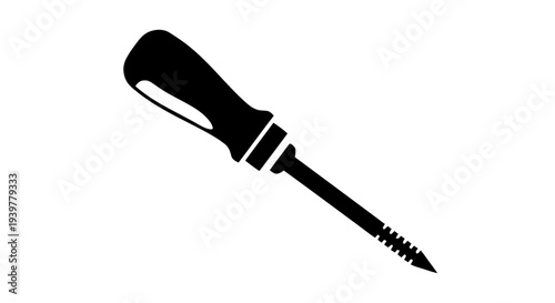 Vector illustration of black silhouette icon of a screwdriver on a transparent background