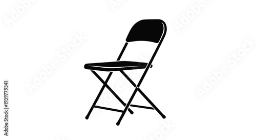 Vector illustration of black silhouette of a folding chair on a transparent background