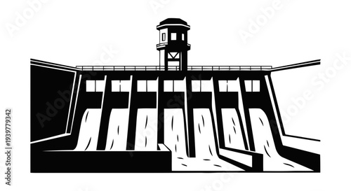 Vector illustration of hydroelectric dam power plant icon on a transparent background