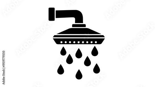 Vector illustration of shower head with water drops icon on a transparent background