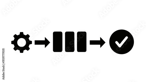 Vector illustration of process flow icon with gear and checkmark on a transparent background