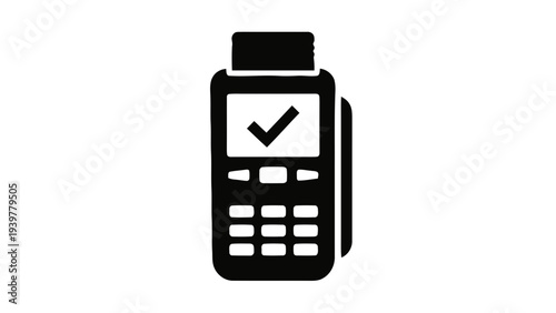 Vector illustration of payment terminal icon with check mark on a transparent background