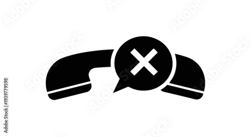 Vector illustration of telephone handset with speech bubble and cross mark icon on a transparent background