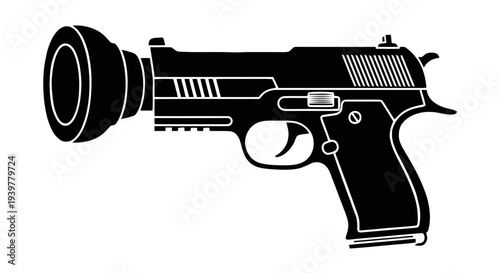 Vector illustration of pistol with megaphone attachment icon on a transparent background