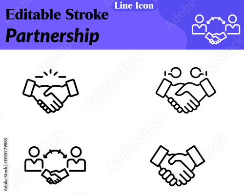 Modern flat vector icon showing two connected human figures with a handshake in the center. symbolizing collaboration agreement and mutual trust. Ideal for corporate teamwork and partnership concepts.
