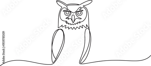 Owl bird outline drawing illustration. one continuous line drawing of eagle owl. one line Icon drawing