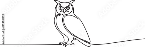 Owl bird outline drawing illustration. one continuous line drawing of eagle owl. one line Icon drawing