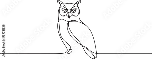 Owl bird outline drawing illustration. one continuous line drawing of eagle owl. one line Icon drawing