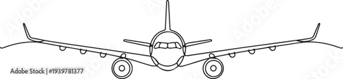 Airbuss fly outline drawing illustration. one continuous line drawing of pflying plane. one line Icon drawing
